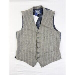 NEW Rugby Ralph Lauren Men's Wool Vest, Size 40R Medium Light Gray Pinstripe